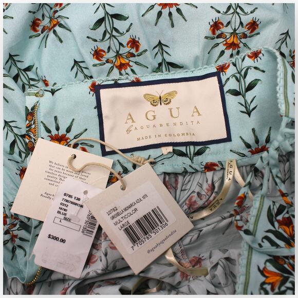 Large NEW Agua by AguaBendita Grosella Floral Tie Tiered Miniskirt Monarca Azul - Picture 10 of 11